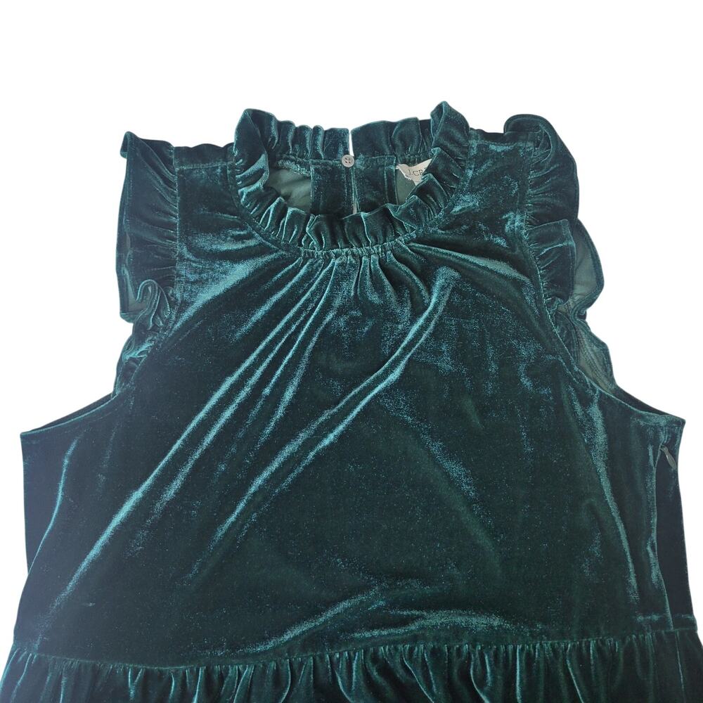J. Crew Velvet Midi Dress 8 Emerald Green Tiered Ruffle High Neck Romantic Party - Picture 3 of 9